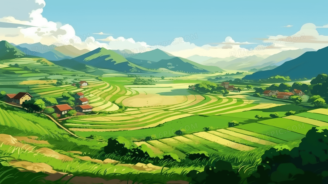 绿色夏季梯田自然风景