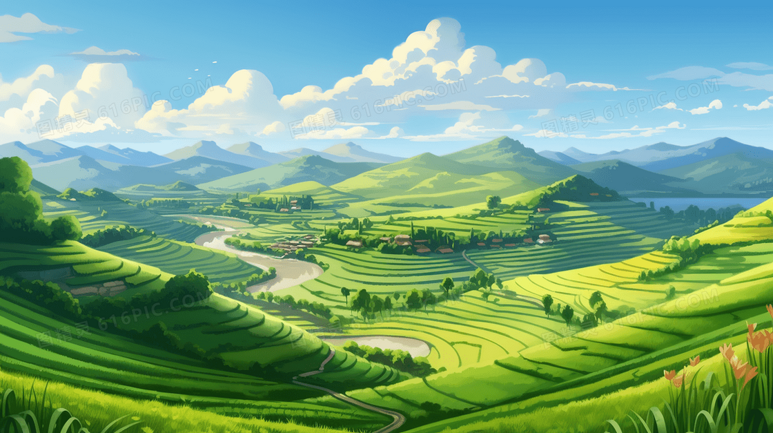 绿色夏季梯田自然风景