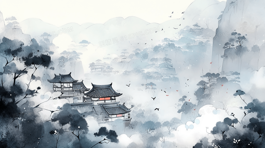 传统古典中国山水画水墨画