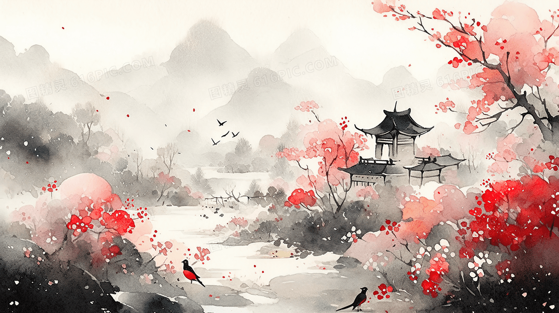 传统古典中国山水画水墨画