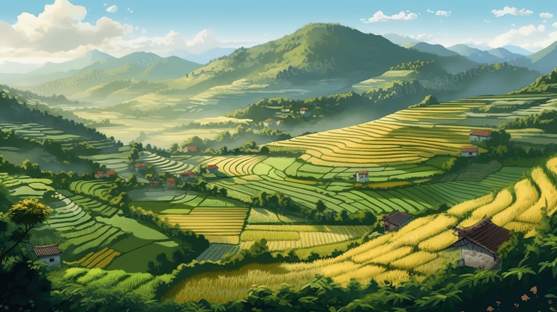 绿色夏季梯田自然风景