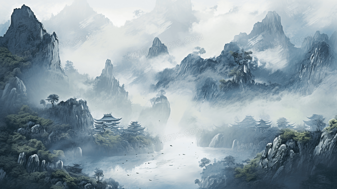 中国风传统古典山水水墨画