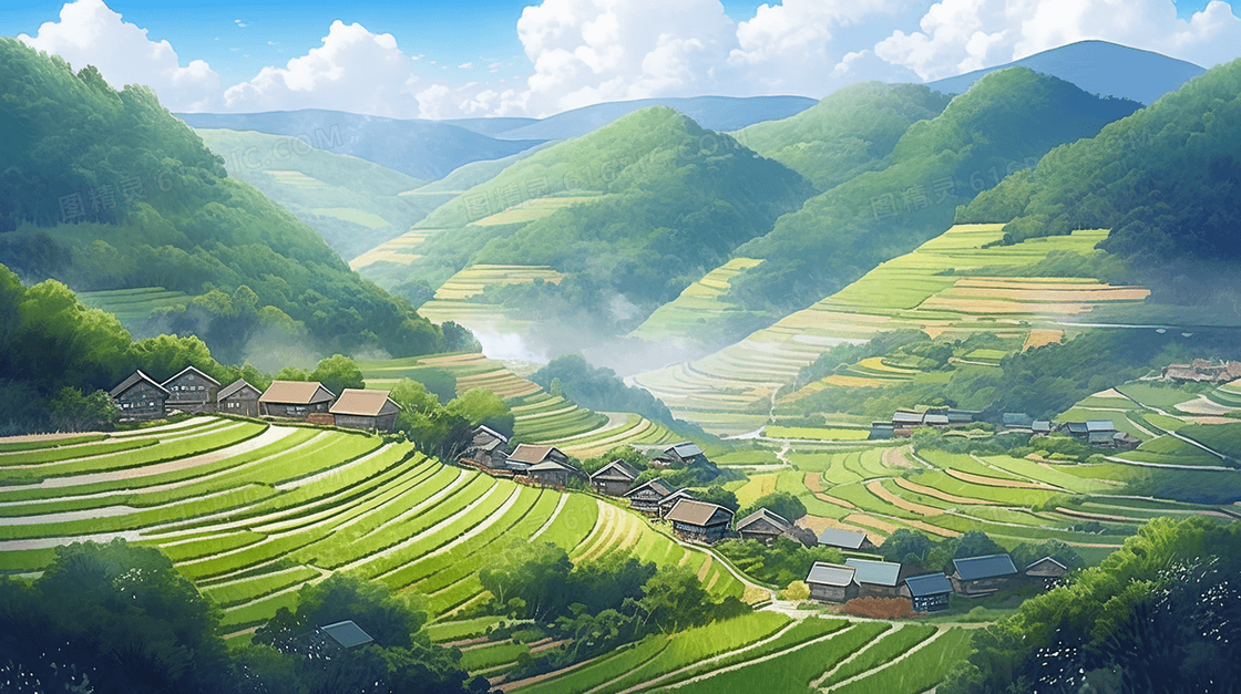 绿色夏季梯田自然风景
