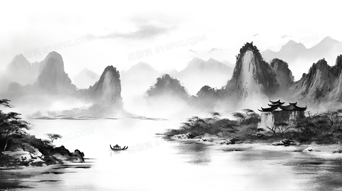 中国风传统古典山水水墨画