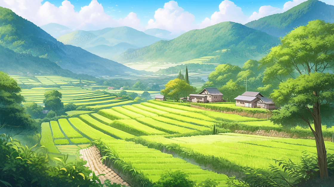 绿色夏季梯田自然风景
