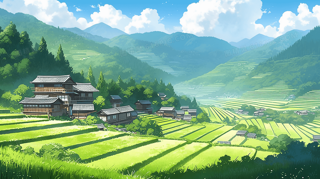绿色夏季梯田自然风景