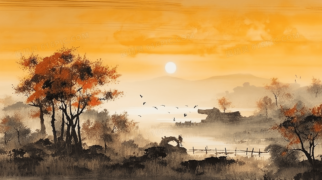 中国风古典唯美简约山水画