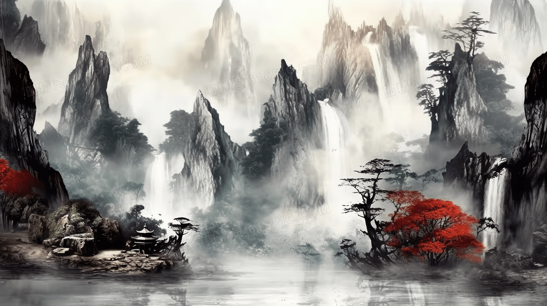 中国风传统古典山水水墨画