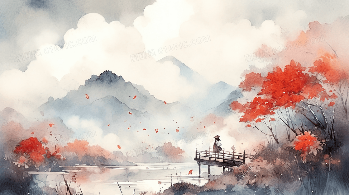 传统古典中国山水画水墨画