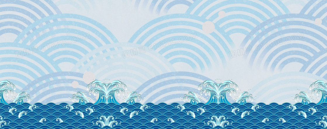 日系手绘海洋波浪美食海鲜食品背景