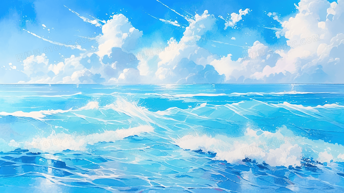 夏季清凉海水海浪风景插画