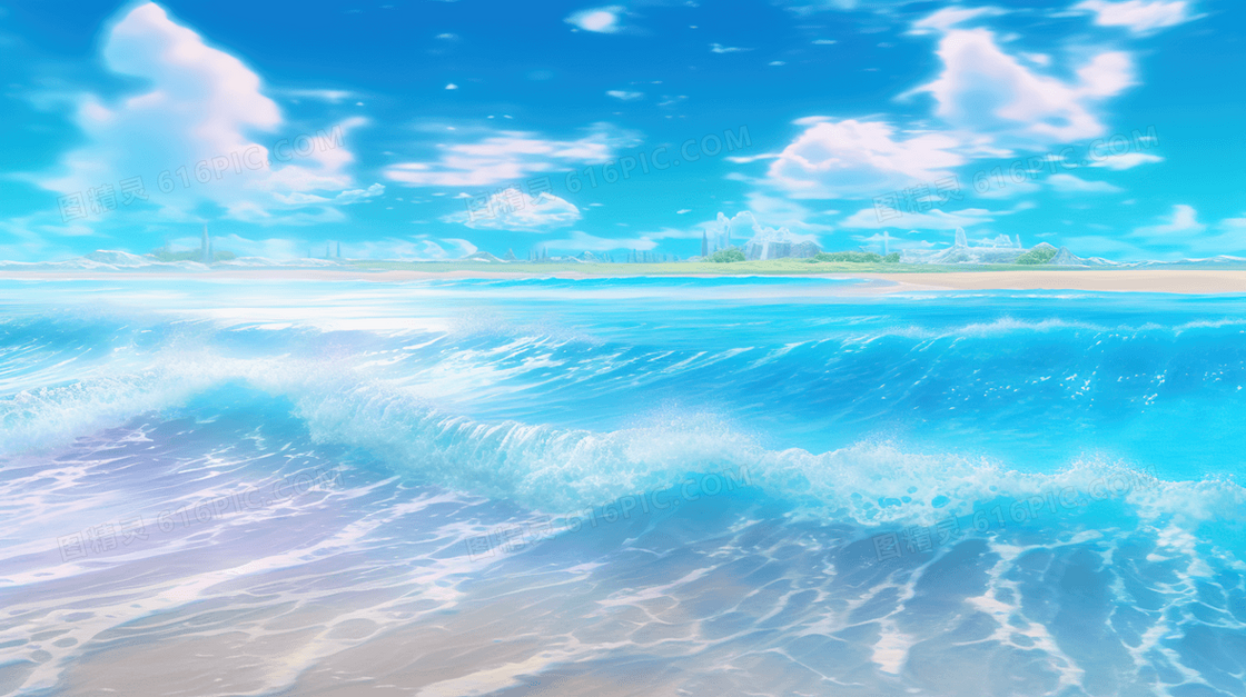 蓝色夏季清凉海边度假插画