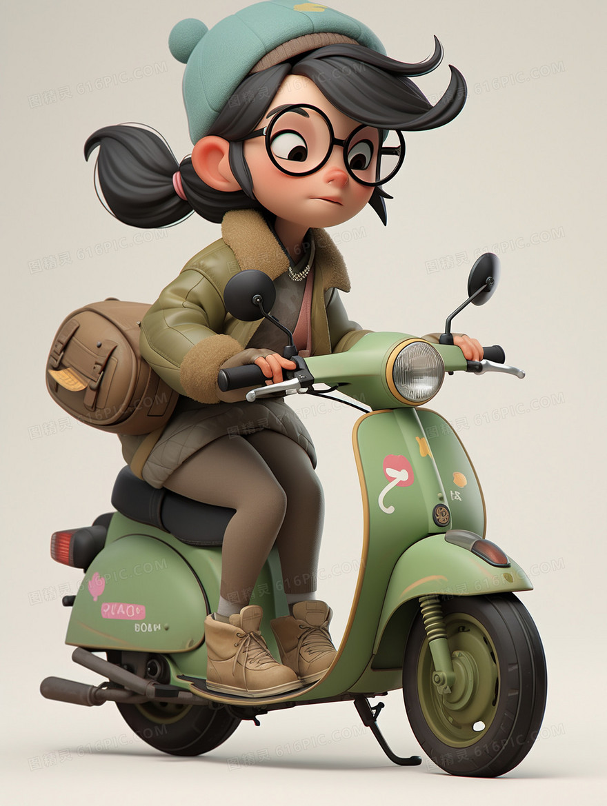 3D卡通动漫俏皮可爱小女生骑摩托