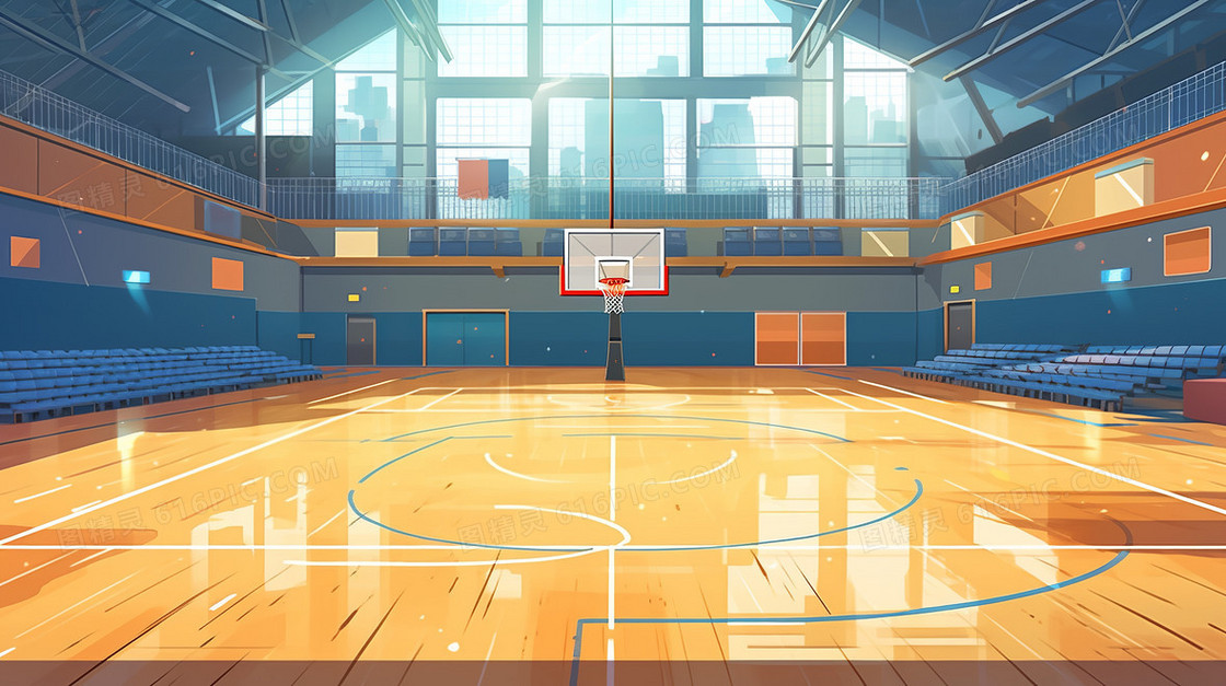 学校室内篮球场场景创意插画