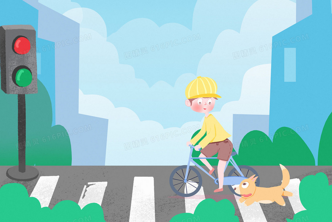 世界骑行日城市骑车过马路插画