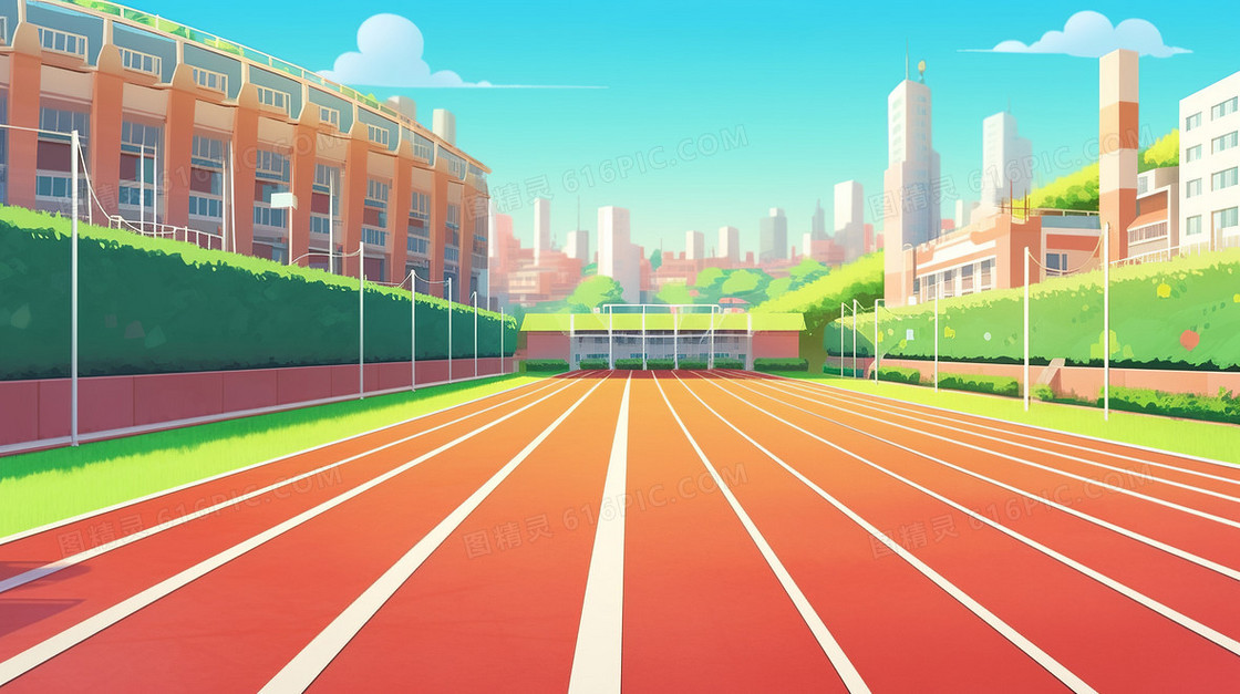 学校操场教学楼场景创意插画