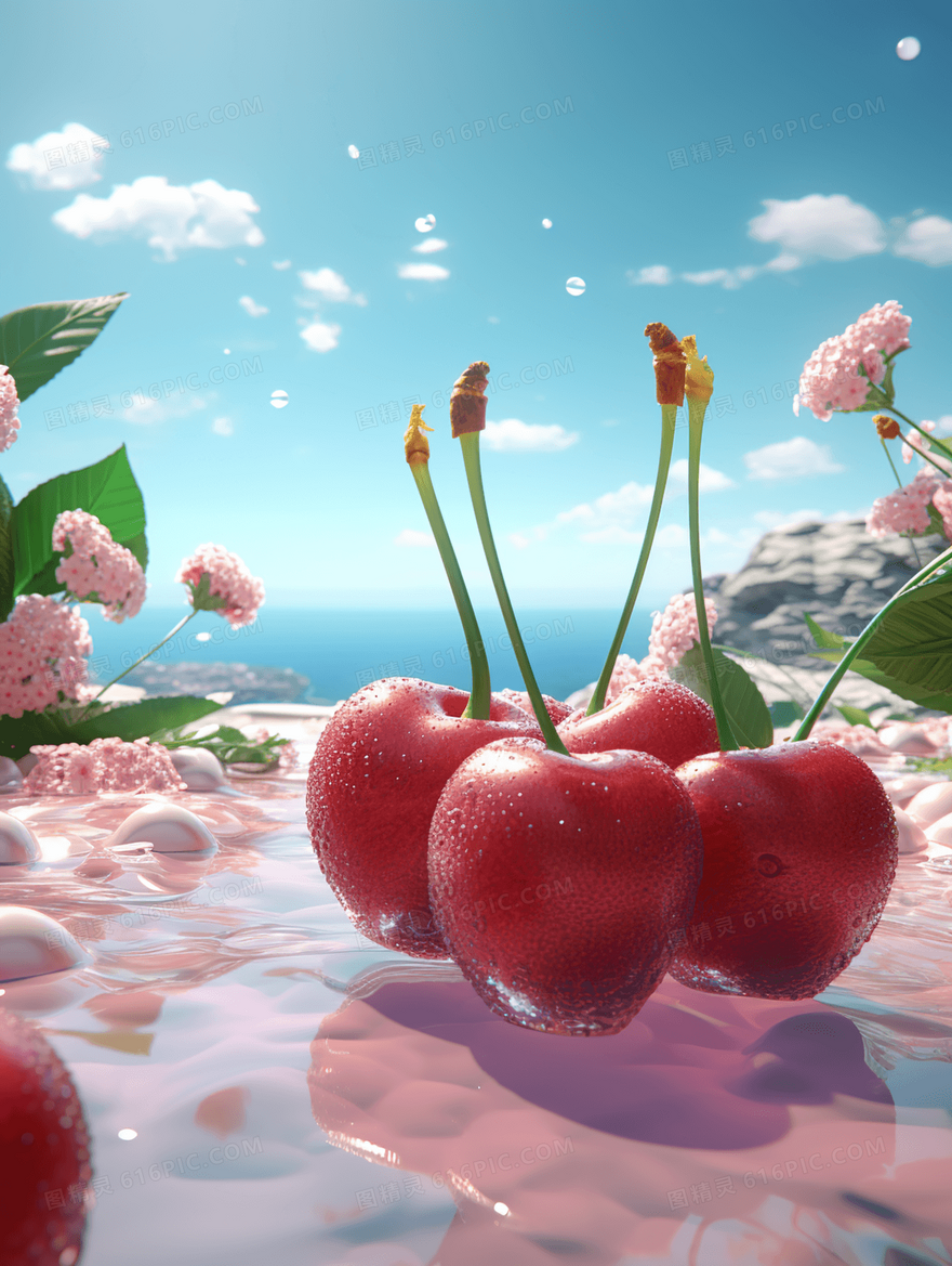 夏季樱桃水果创意插画