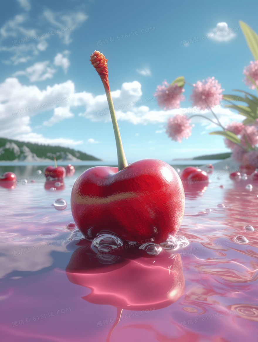 夏季樱桃水果创意插画