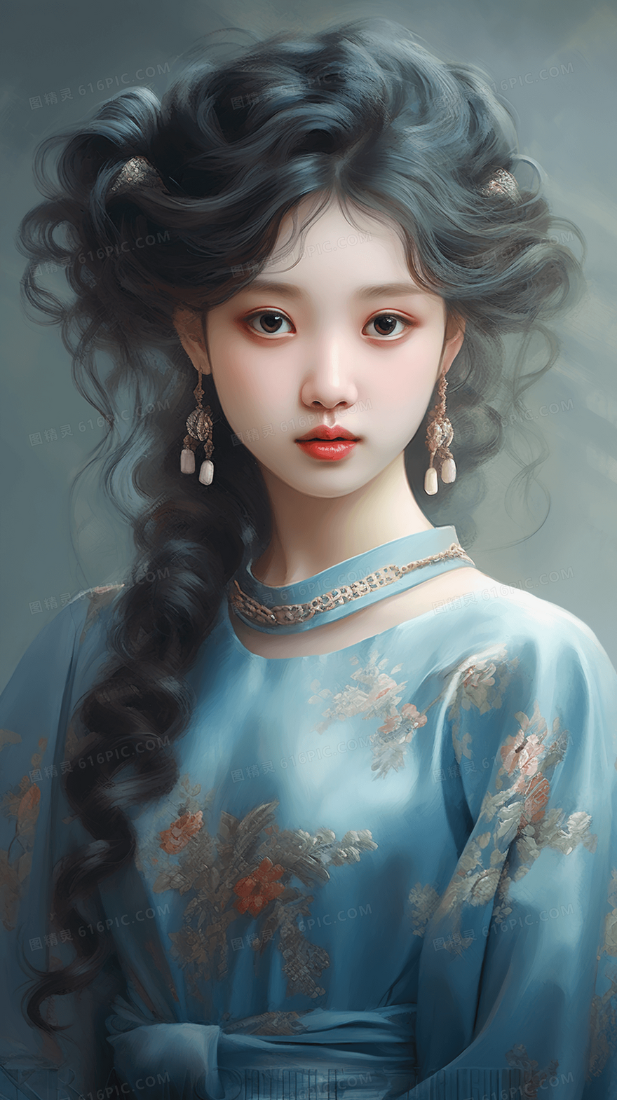 彩色唯美中国风女孩插画