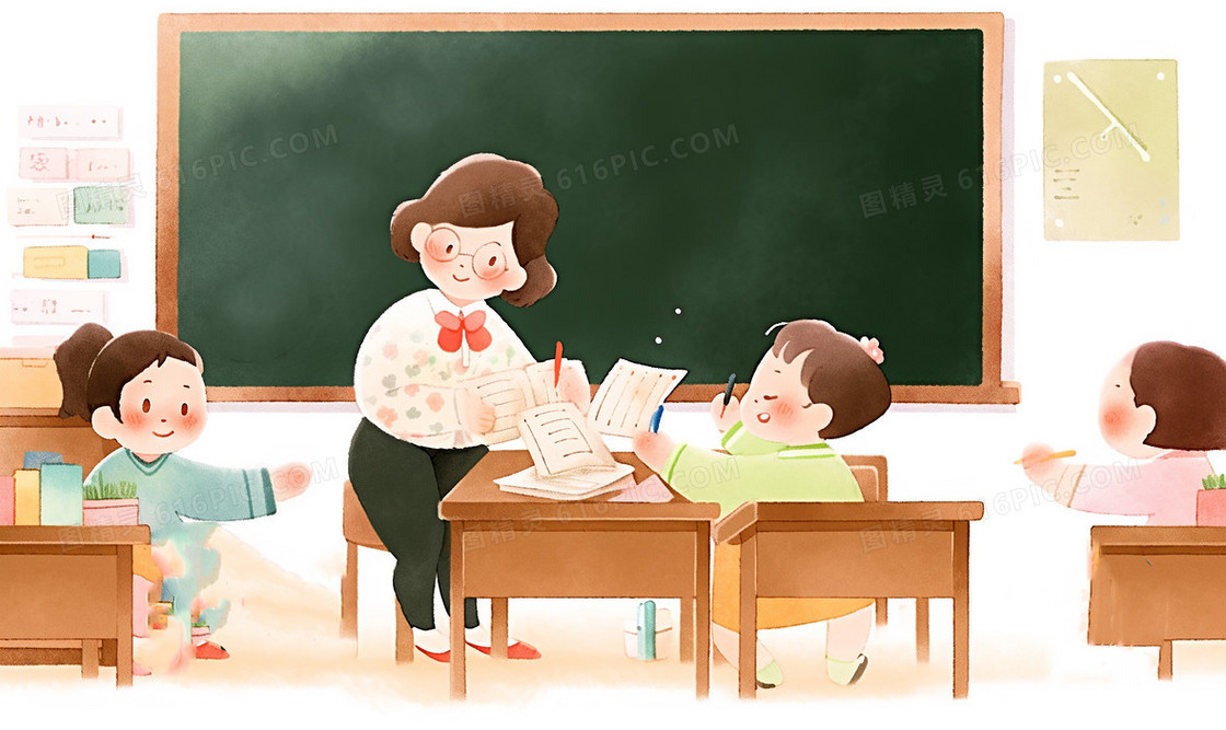教室里老师正在给同学们上课插画