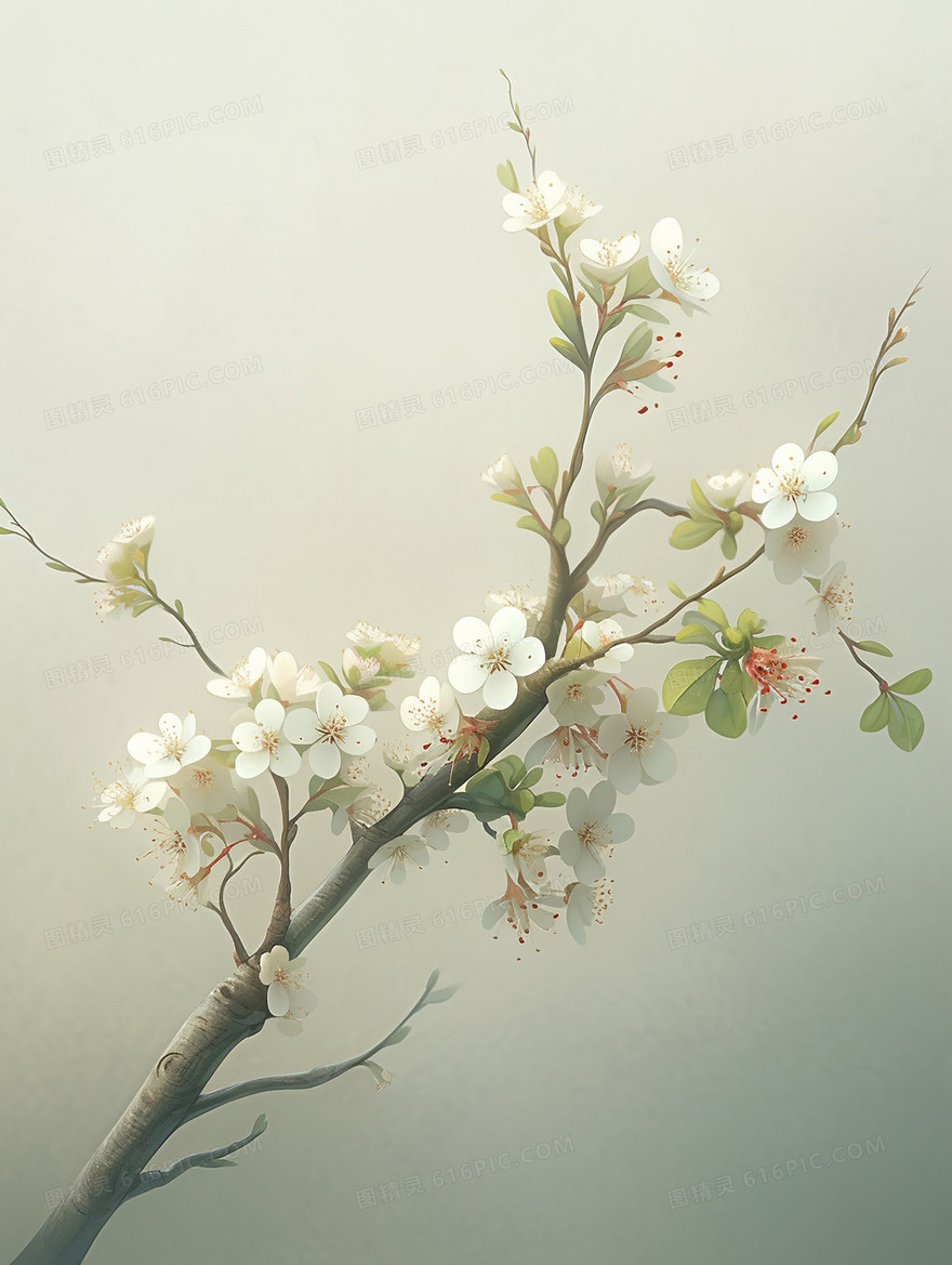 空灵雅致梅花特写插画