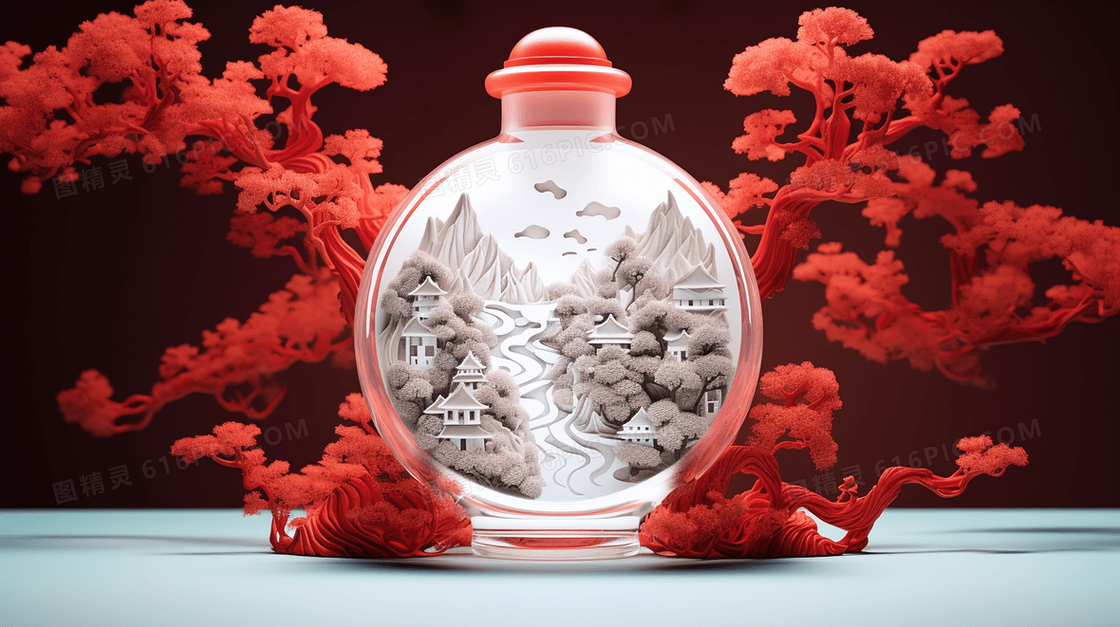 彩色中国风古典鼻烟壶