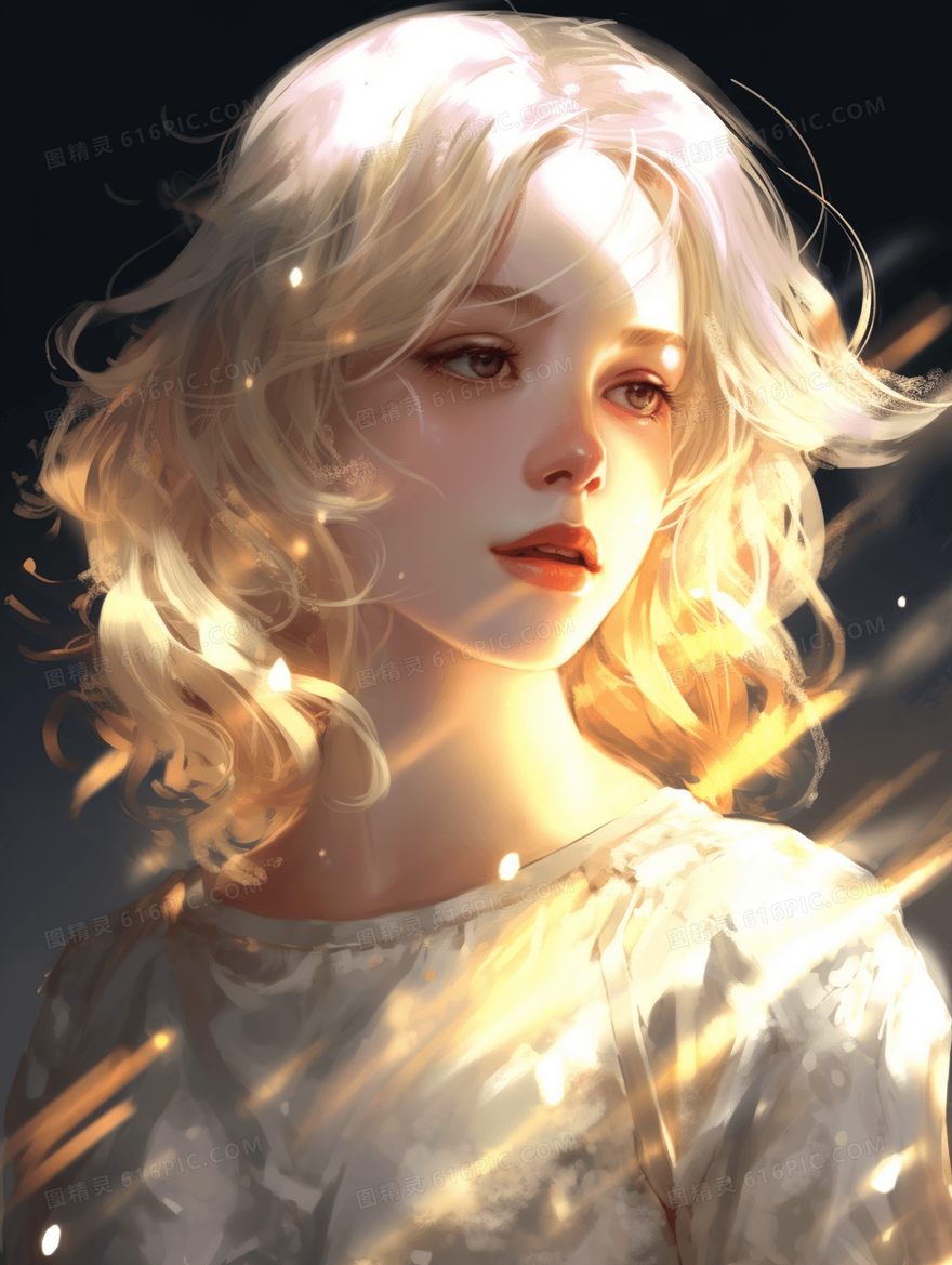 金色唯美手绘女孩插画