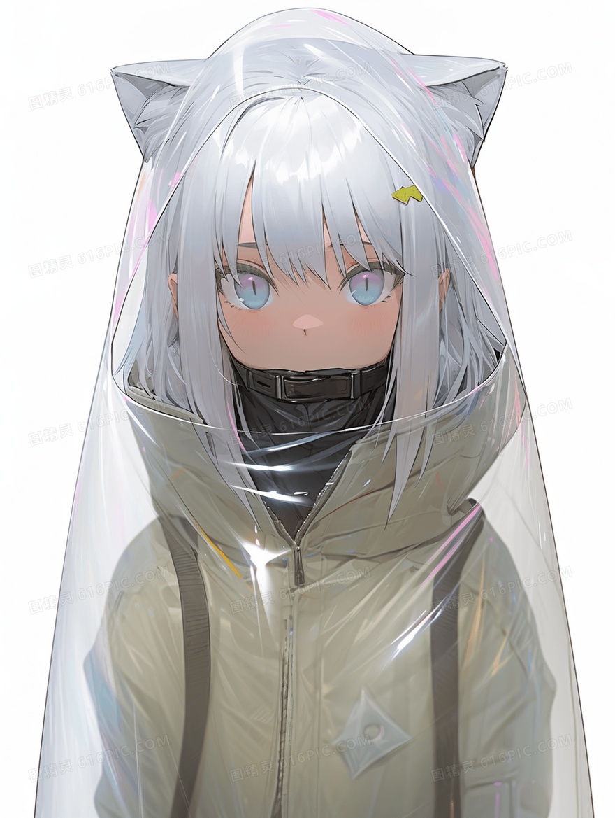 唯美卡通穿雨衣的创意女孩