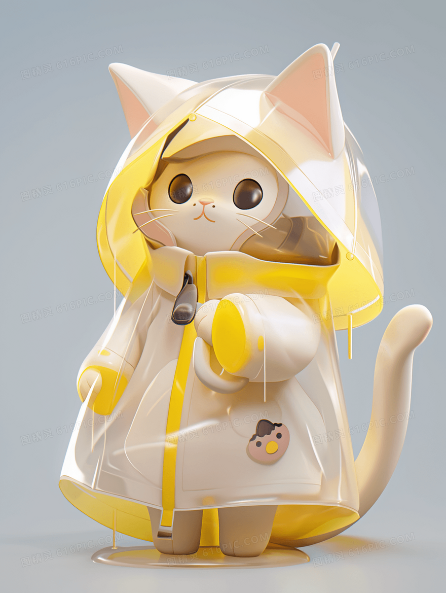 彩色卡通唯美小猫雨衣插画