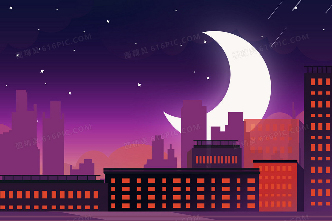 夜景赛博朋克风格建筑插画