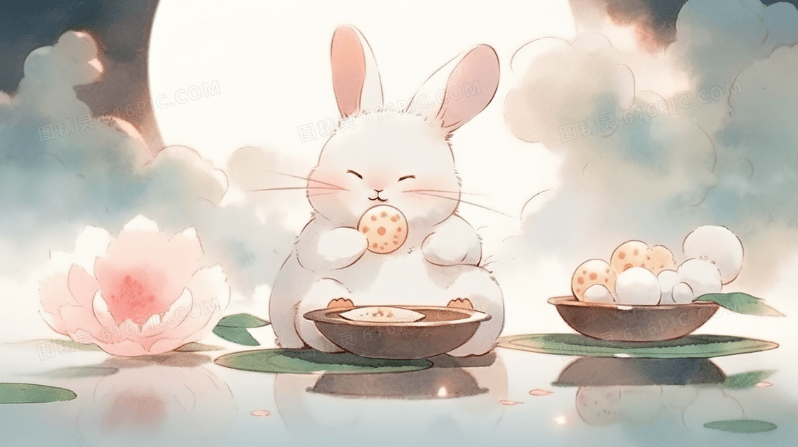 彩色中秋节兔子月饼插画