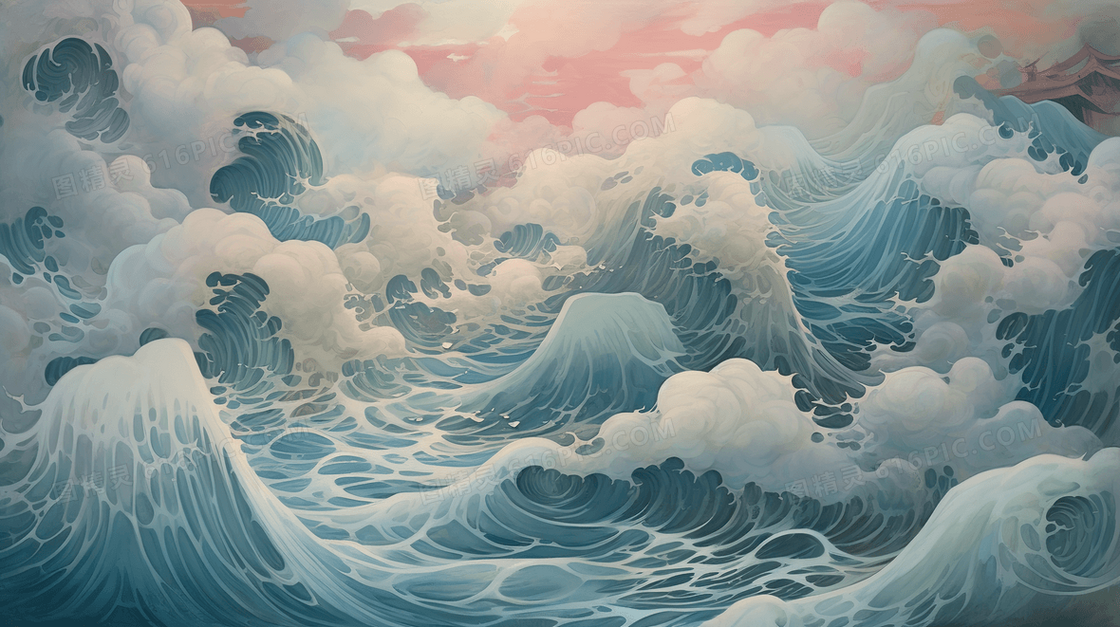 传统古典中国风海浪插画