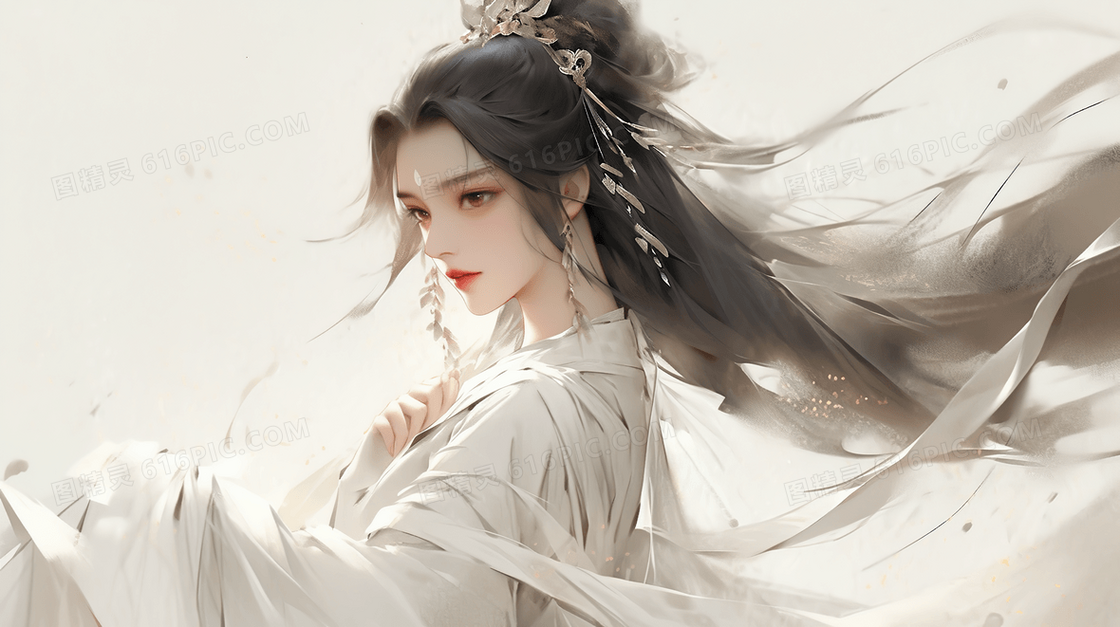 彩色唯美中国风女士插画