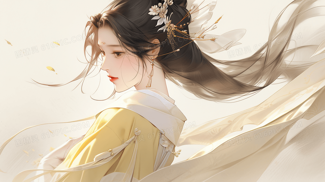 彩色唯美中国风女士插画