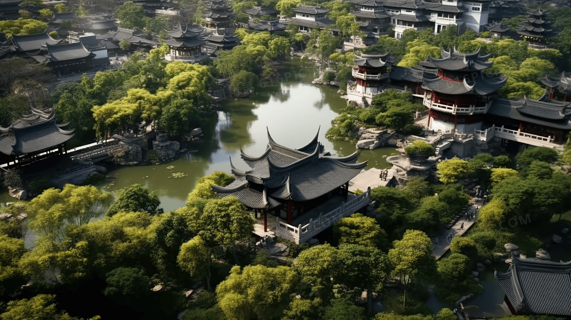 中国风山水园林风景