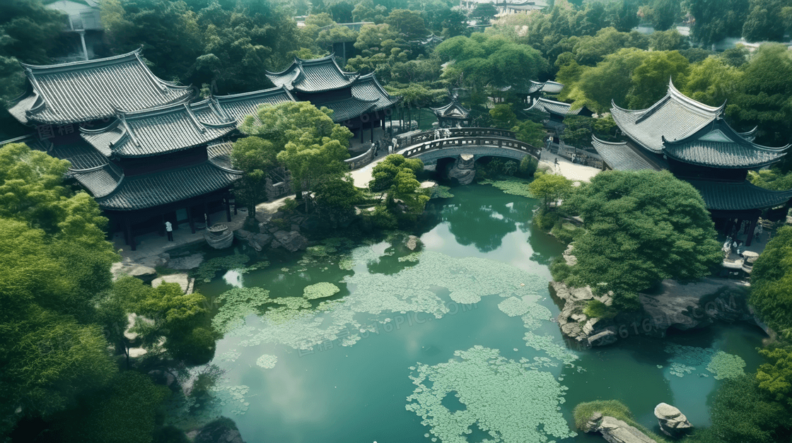 中国风山水园林风景