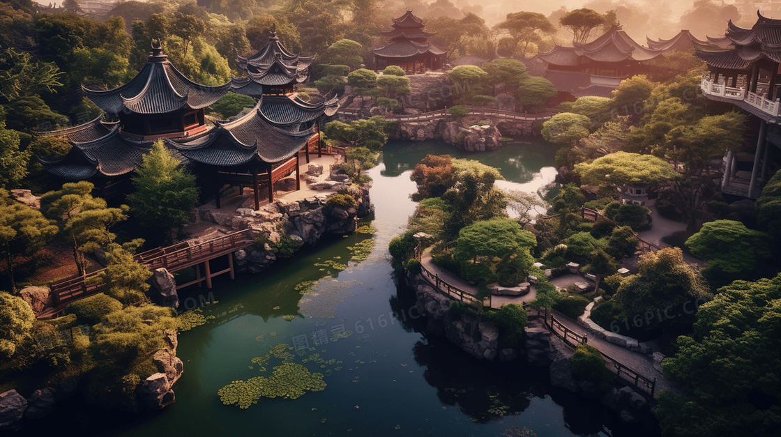 中国风山水园林风景