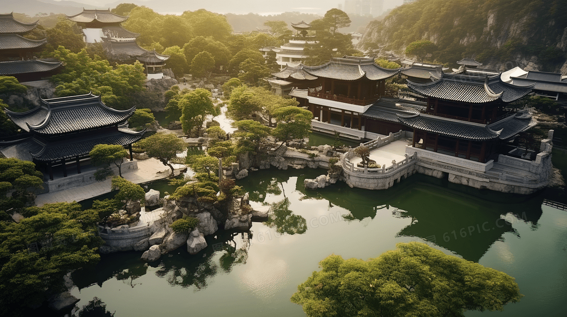 中国风山水园林风景
