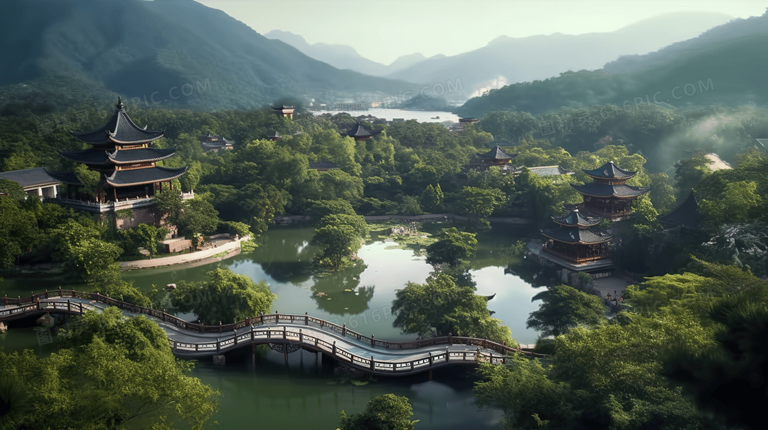 中国风山水园林风景