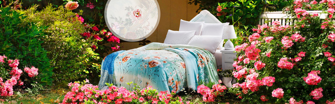 蚕丝被 家纺 花海报背景banner