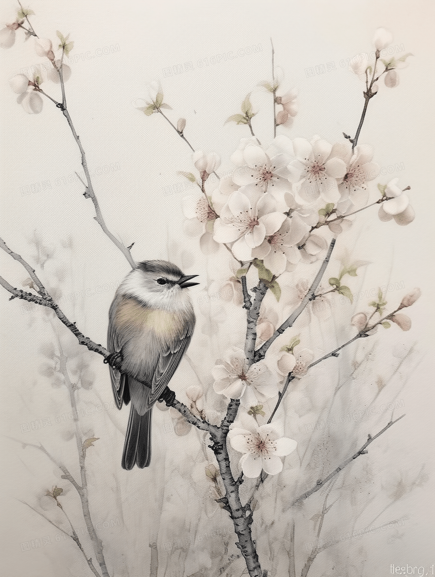 中国风花鸟绘画插画