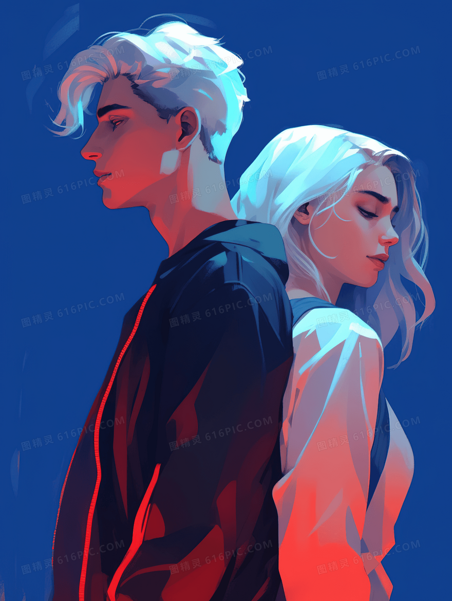 时尚潮流情侣插画