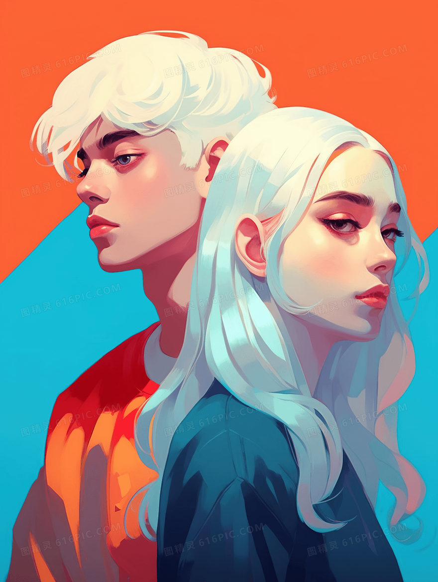 时尚潮流情侣插画
