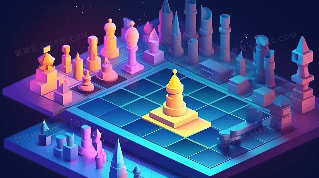 彩色3D立体国际象棋插画