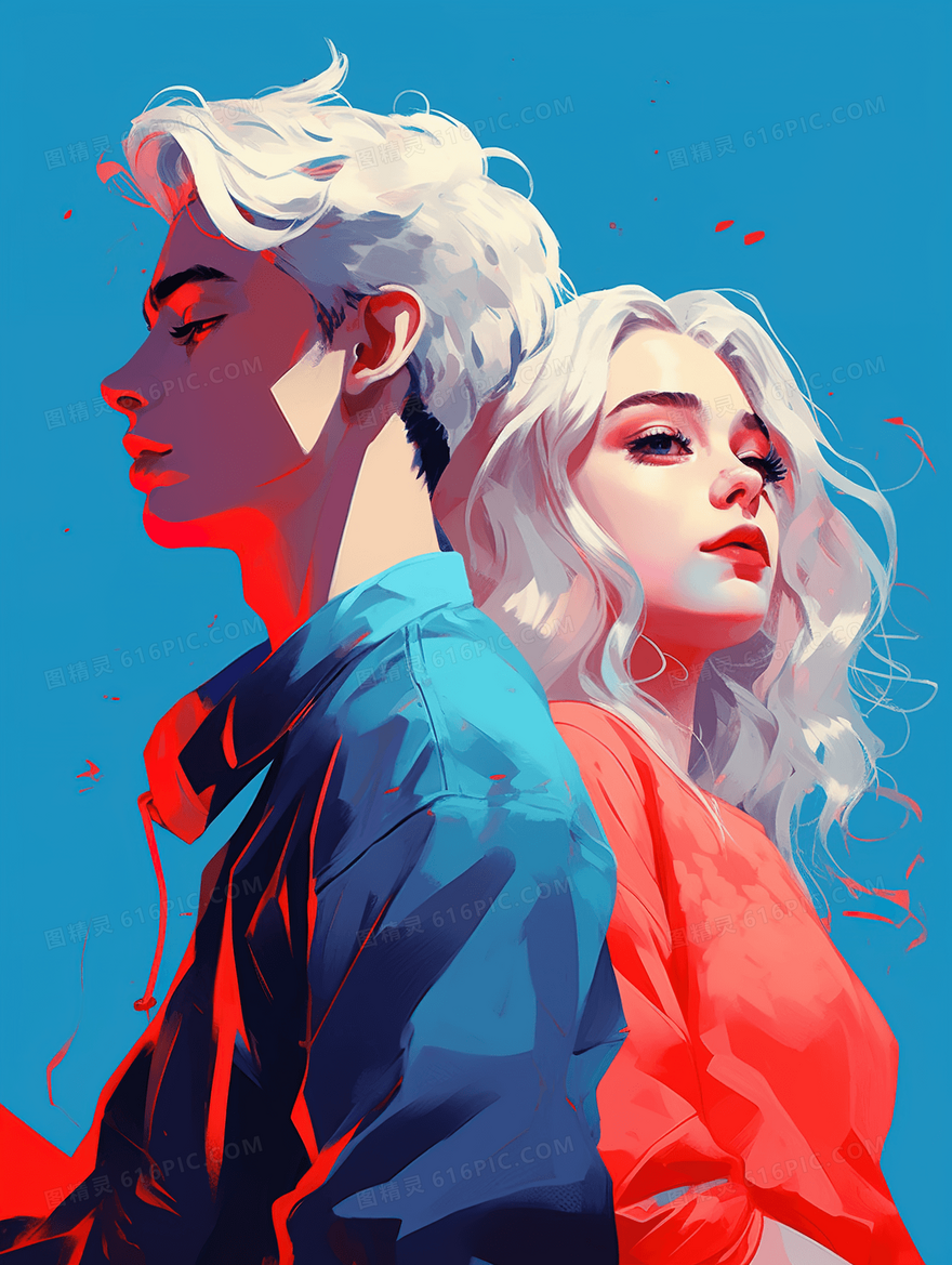 时尚潮流情侣插画