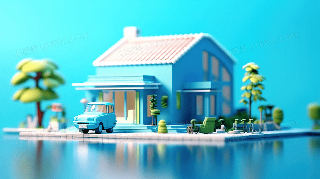 3D立体梦幻小屋插画