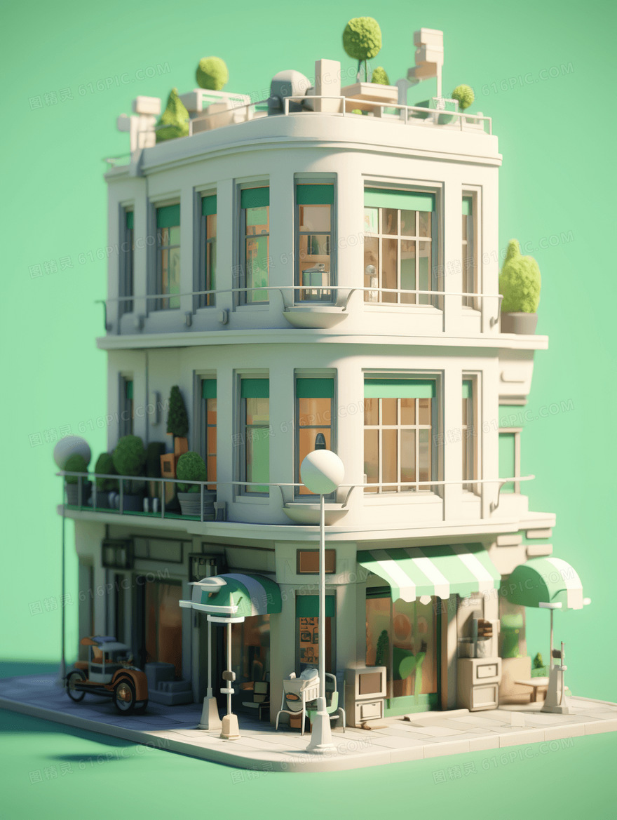 3D立体C4D高楼建筑插画