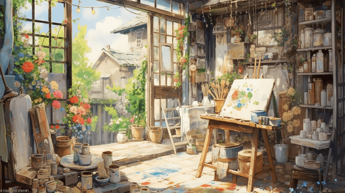 唯美乡村小屋田园生活风景插画