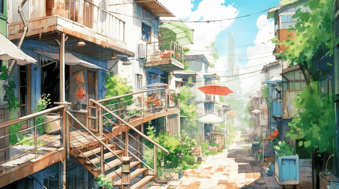 唯美乡村小屋田园生活风景插画