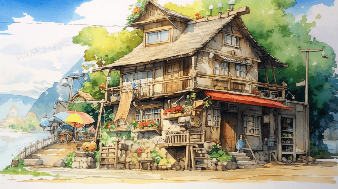 唯美乡村小屋田园生活风景插画